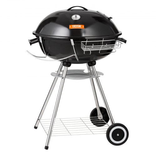 VEVOR 22 Kettle Charcoal Grill, Premium Kettle Grill with Wheels Grate and  Cover, Porcelain-Enameled Lid and Firebowl with Slide Out Ash Catcher  Thermometer for BBQ, Camping, Picnic, Patio and Backyard