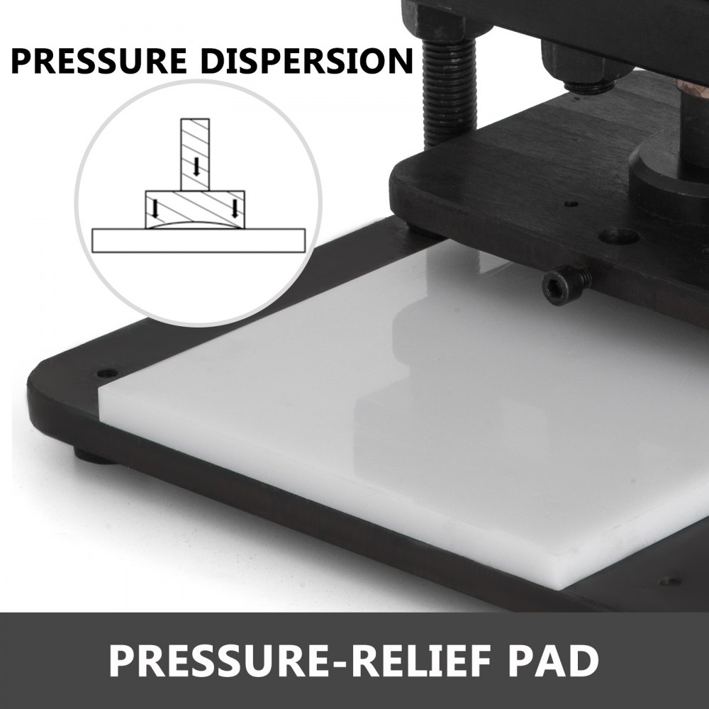 VEVOR leather cutting machine with pressure-relief pad for effective pressure dispersion.
