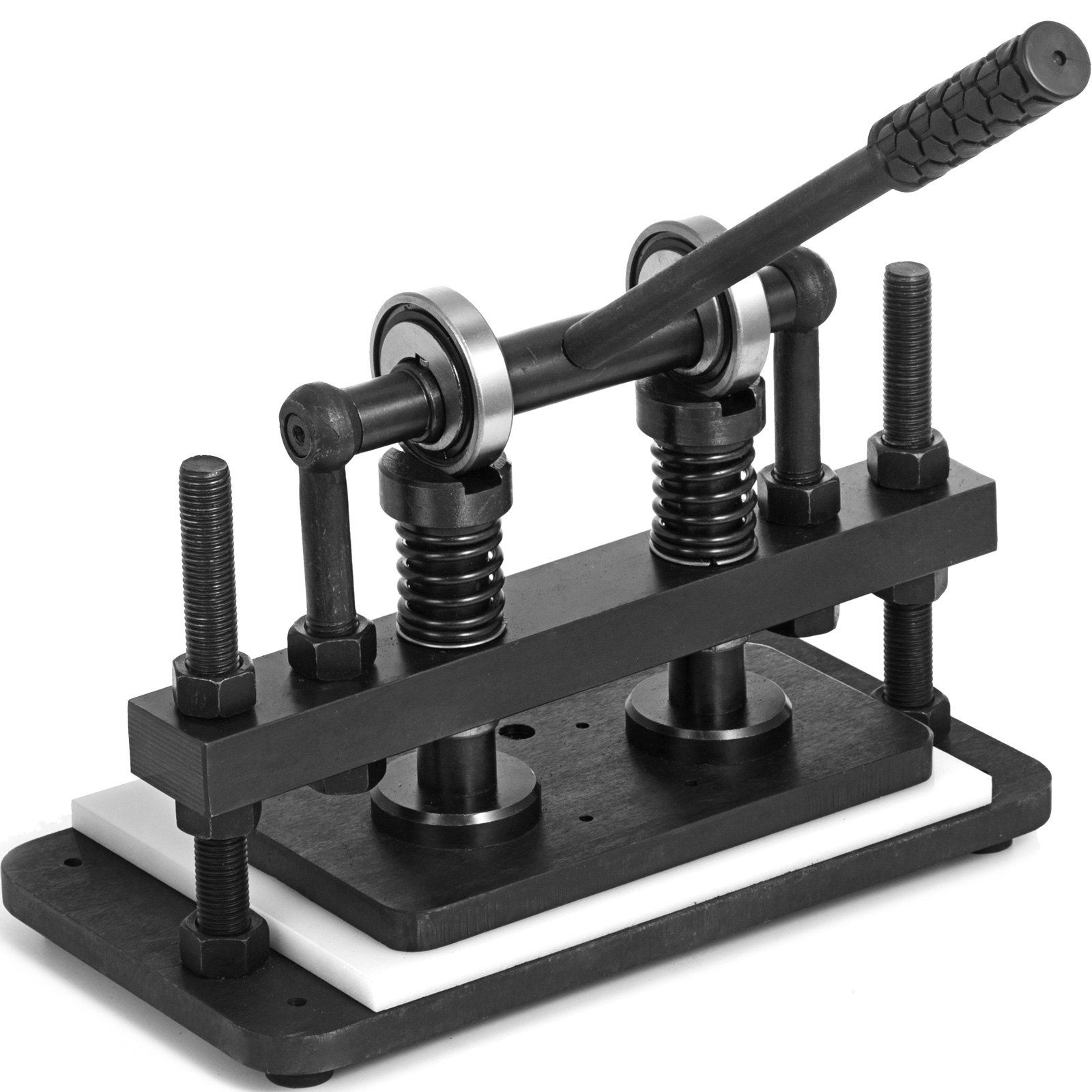 VEVOR leather cutting machine with sturdy metal frame and handle mechanism.