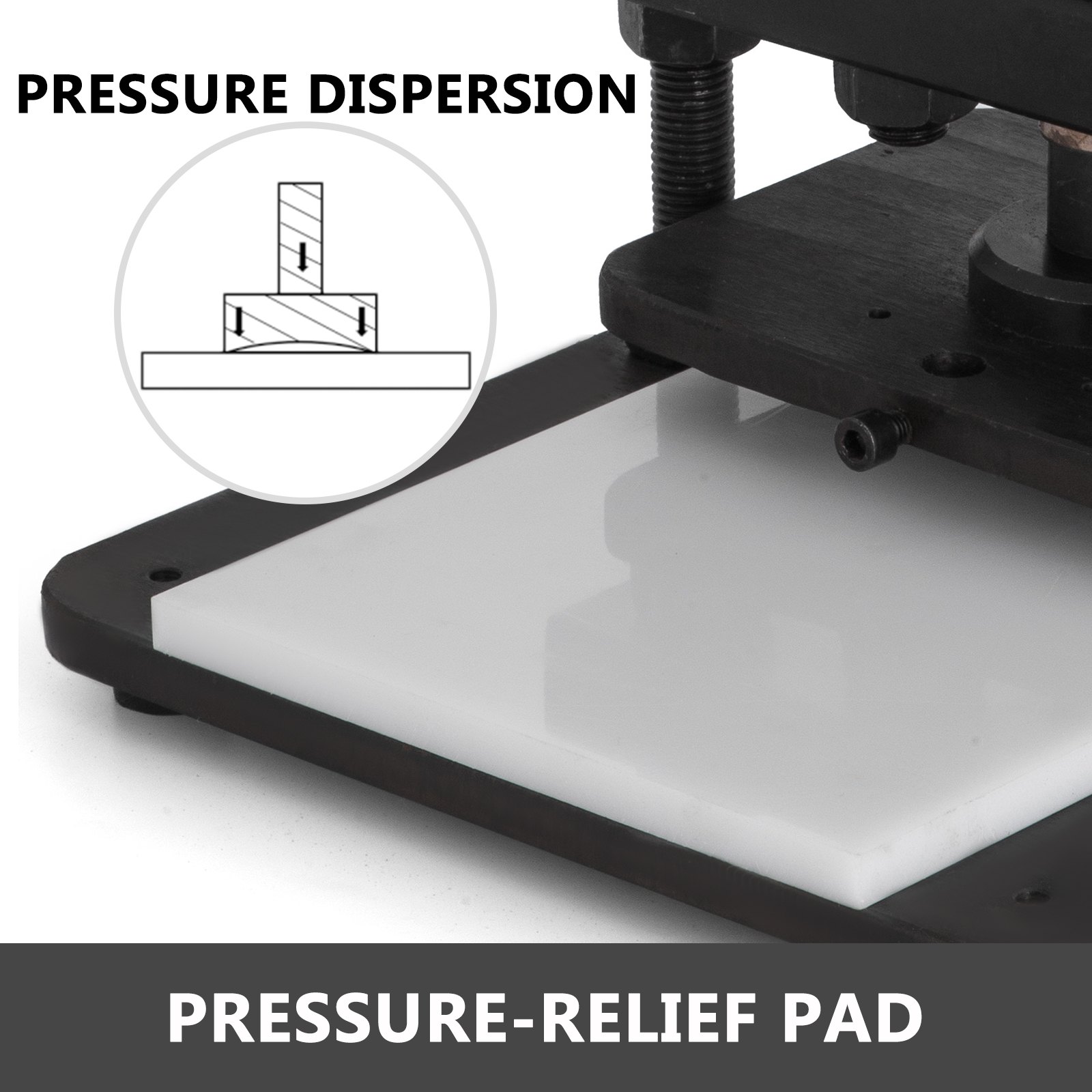 VEVOR leather cutting machine with pressure-relief pad for effective pressure dispersion.