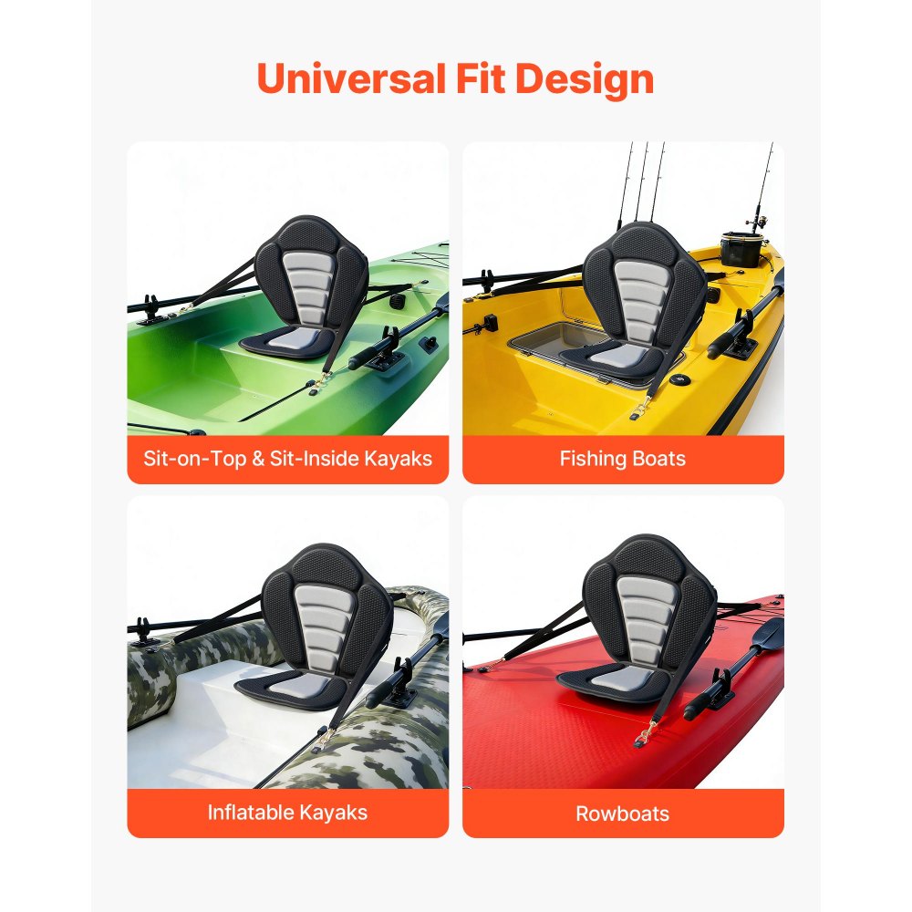 VEVOR Kayak Seat, 1 Pack 12 mm Thick, Universal Paddle Board Seat with Back Support, Sit-on-Top Soft Padded Cushion with Storage Bag & Adjustable Straps for SUP, Canoe, Fishing Boat, Inflatable Kayak