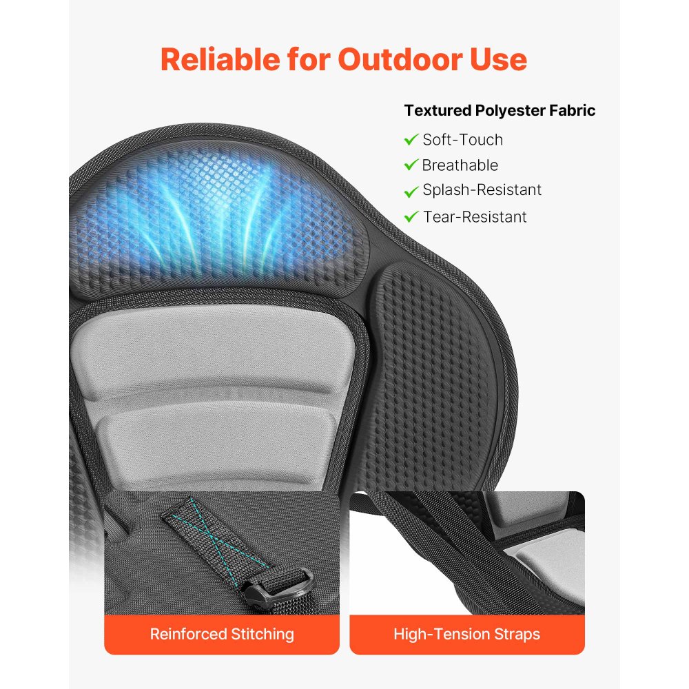 VEVOR Kayak Seat, 1 Pack 12 mm Thick, Universal Paddle Board Seat with Back Support, Sit-on-Top Soft Padded Cushion with Storage Bag & Adjustable Straps for SUP, Canoe, Fishing Boat, Inflatable Kayak