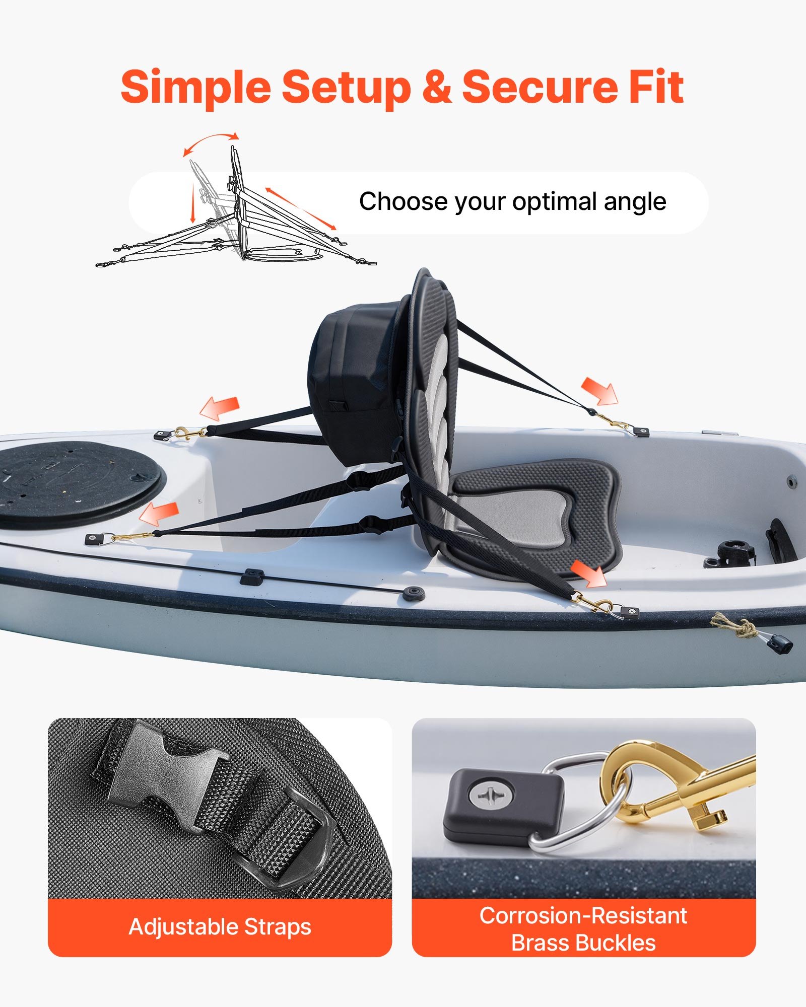 VEVOR Kayak Seat, 1 Pack 12 mm Thick, Universal Paddle Board Seat with Back Support, Sit-on-Top Soft Padded Cushion with Storage Bag & Adjustable Straps for SUP, Canoe, Fishing Boat, Inflatable Kayak