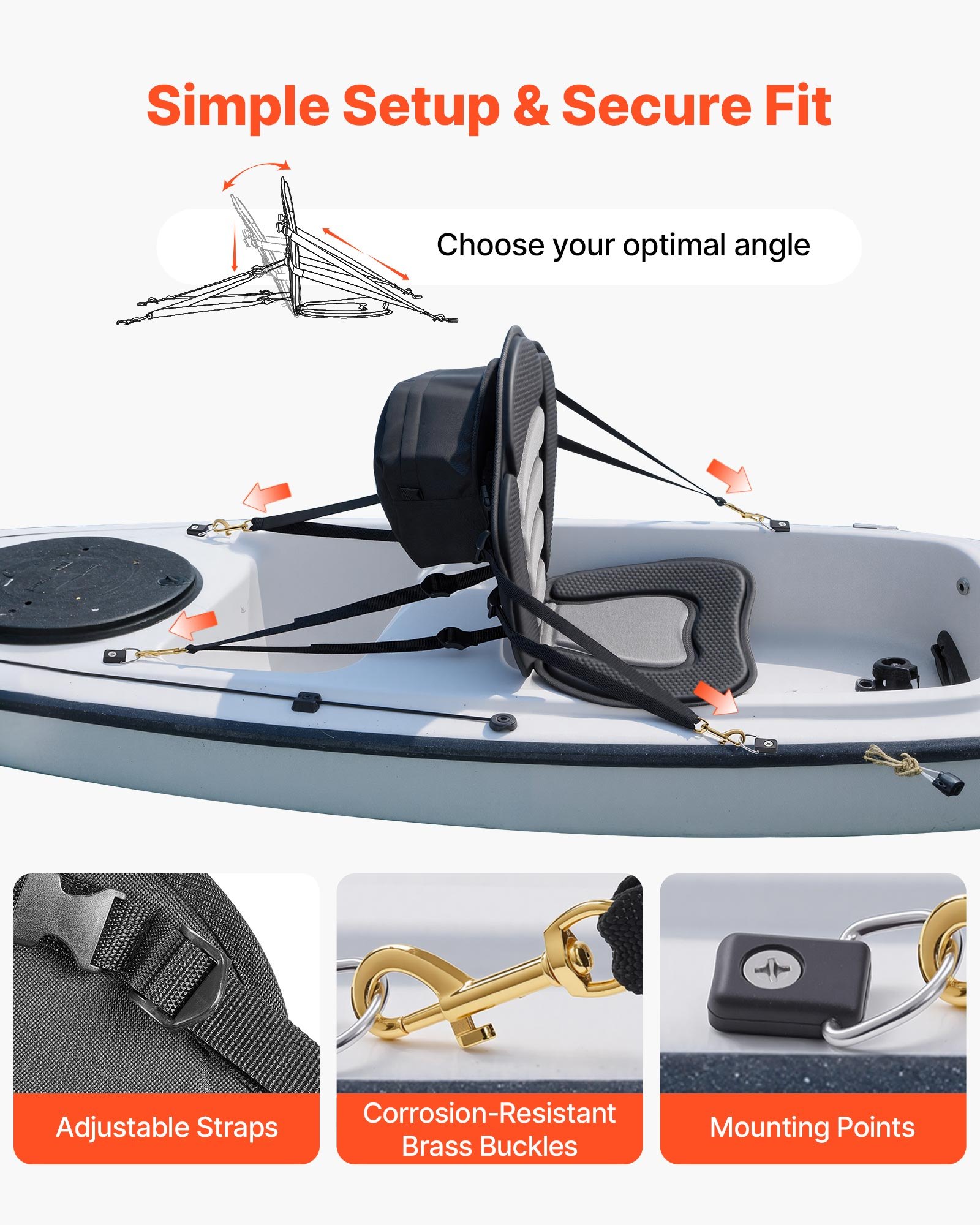 VEVOR Kayak Seat, 2 Pack 12 mm Thick, Universal Paddle Board Seat with Back Support, Sit-on-Top Soft Padded Cushion with Storage Bag & Adjustable Straps for SUP, Canoe, Fishing Boat, Inflatable Kayak