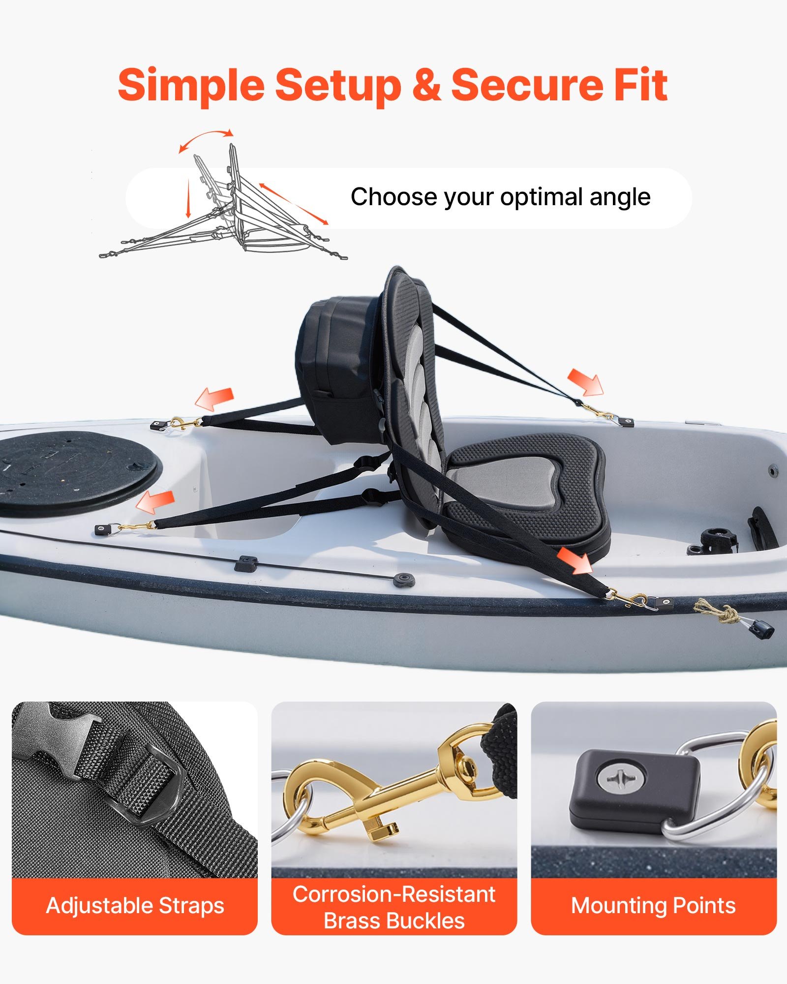 VEVOR Kayak Seat, 2 Pack 53 mm Thick, Universal Paddle Board Seat with Back Support, Sit-on-Top Soft Padded Cushion with Storage Bag & Adjustable Straps for SUP, Canoe, Fishing Boat, Inflatable Kayak