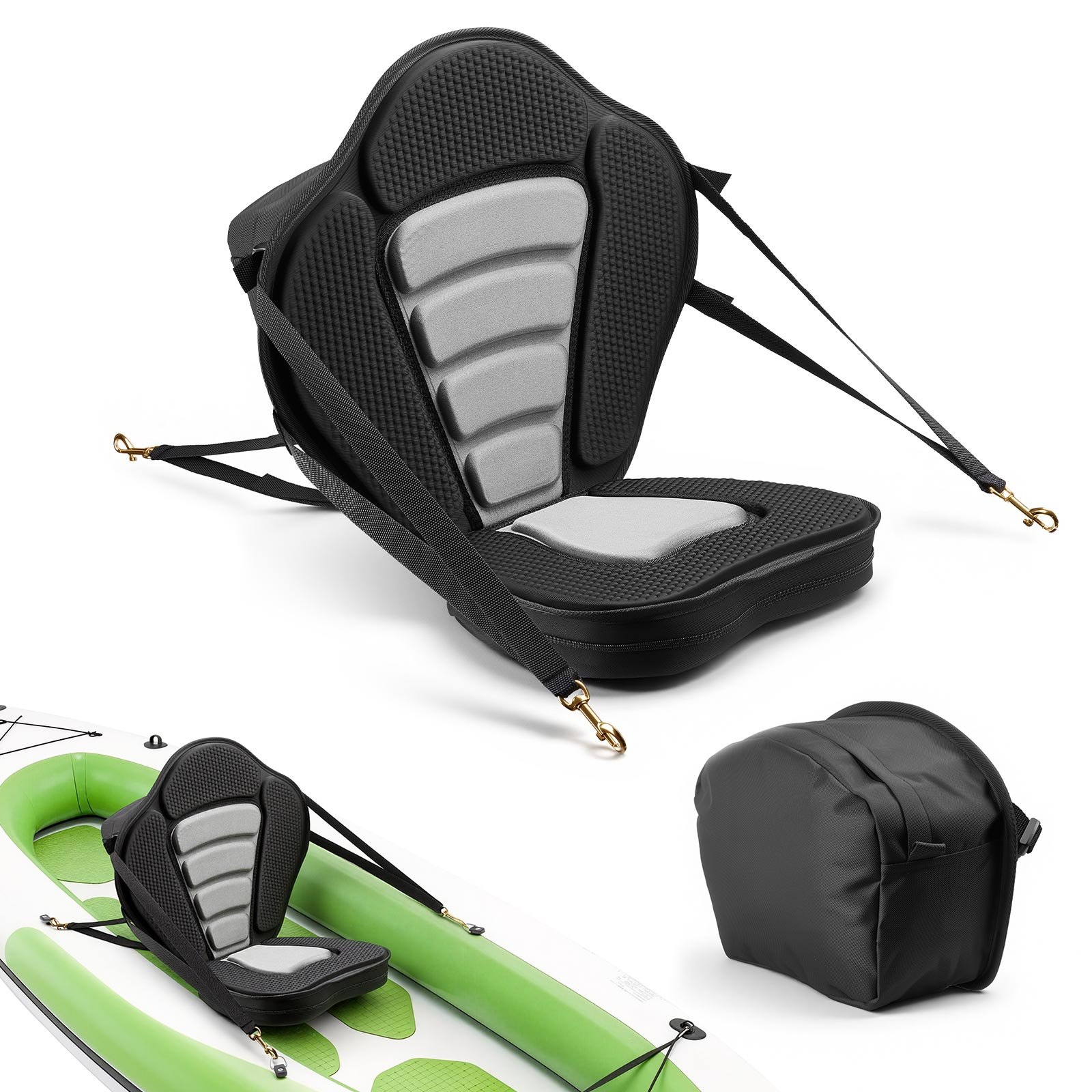 VEVOR Kayak Seat, 1 Pack 65 mm Thick, Universal Paddle Board Seat with Back Support, Sit-on-Top Soft Padded Cushion with Storage Bag & Adjustable Straps for SUP, Canoe, Fishing Boat, Inflatable Kayak