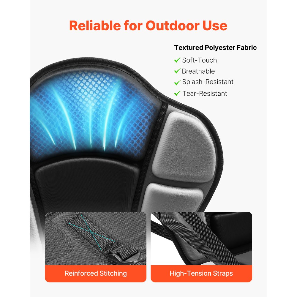 VEVOR Kayak Seat, 1 Pack 31 mm Thick, Universal Paddle Board Seat with Back Support, Sit-on-Top Soft Padded Cushion with Storage Bag & Adjustable Straps for SUP, Fishing/Inflatable Kayak, Rowboat