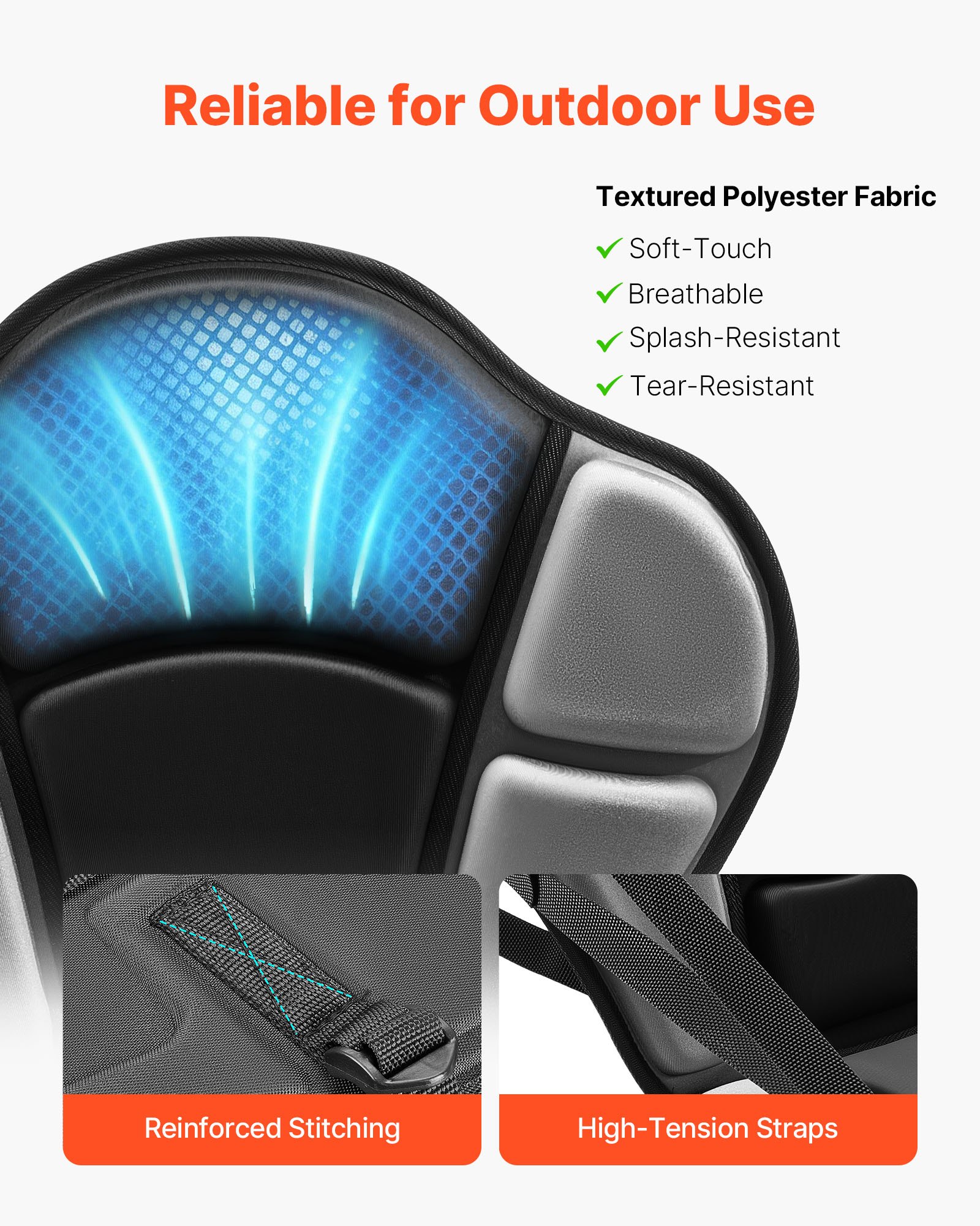 VEVOR Kayak Seat, 1 Pack 31 mm Thick, Universal Paddle Board Seat with Back Support, Sit-on-Top Soft Padded Cushion with Storage Bag & Adjustable Straps for SUP, Fishing/Inflatable Kayak, Rowboat