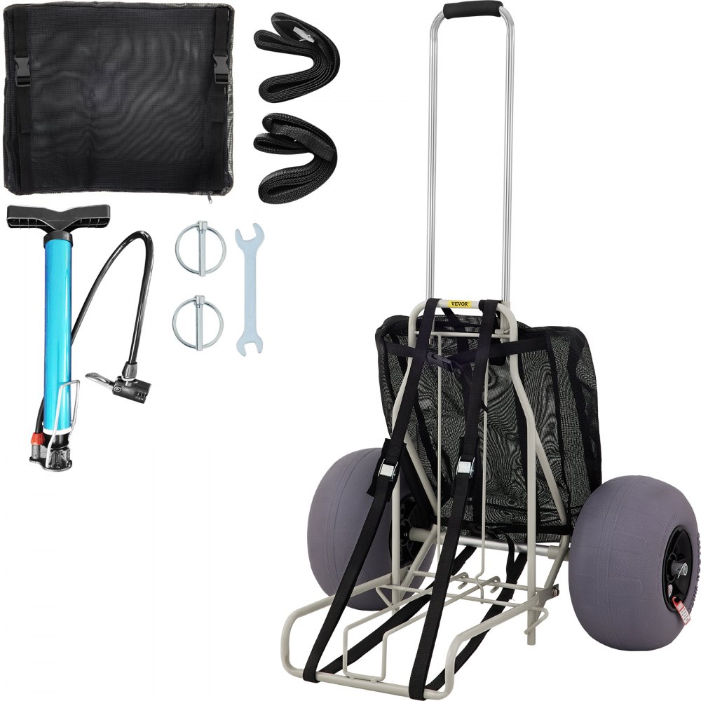 VEVOR Beach Carts for Sand, 14\ x 14.7\ Cargo Deck, w/ 13\ TPU Balloon  Wheels, 165LBS Loading Capacity Folding Sand Cart & 29.5\ to 49.2\  Adjustable Height, Heavy Duty Cart for Picnic, Fishing, B