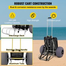 Plážové vozíky VEVOR na písek, 14" x 14,7" nákladní plošina, s 13" balonovými koly TPU, nosnost 165 LBS skládací vozík na písek a nastavitelná výška od 29,5" do 49,2", těžký vozík na piknik, rybaření, pláž