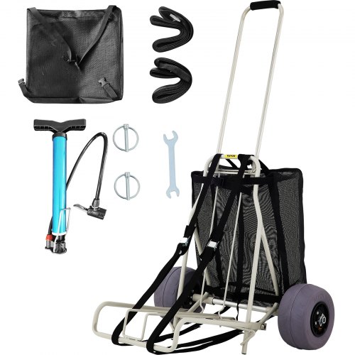VEVOR Beach Carts for The Sand, w/ 10" PVC Balloon Wheels, 14" x 14.7" Cargo Deck, 165LBS Loading Folding Sand Cart & 29.5" to 49.2" Adjustable Height, Heavy Duty Cart for Picnic, Fishing, Beach