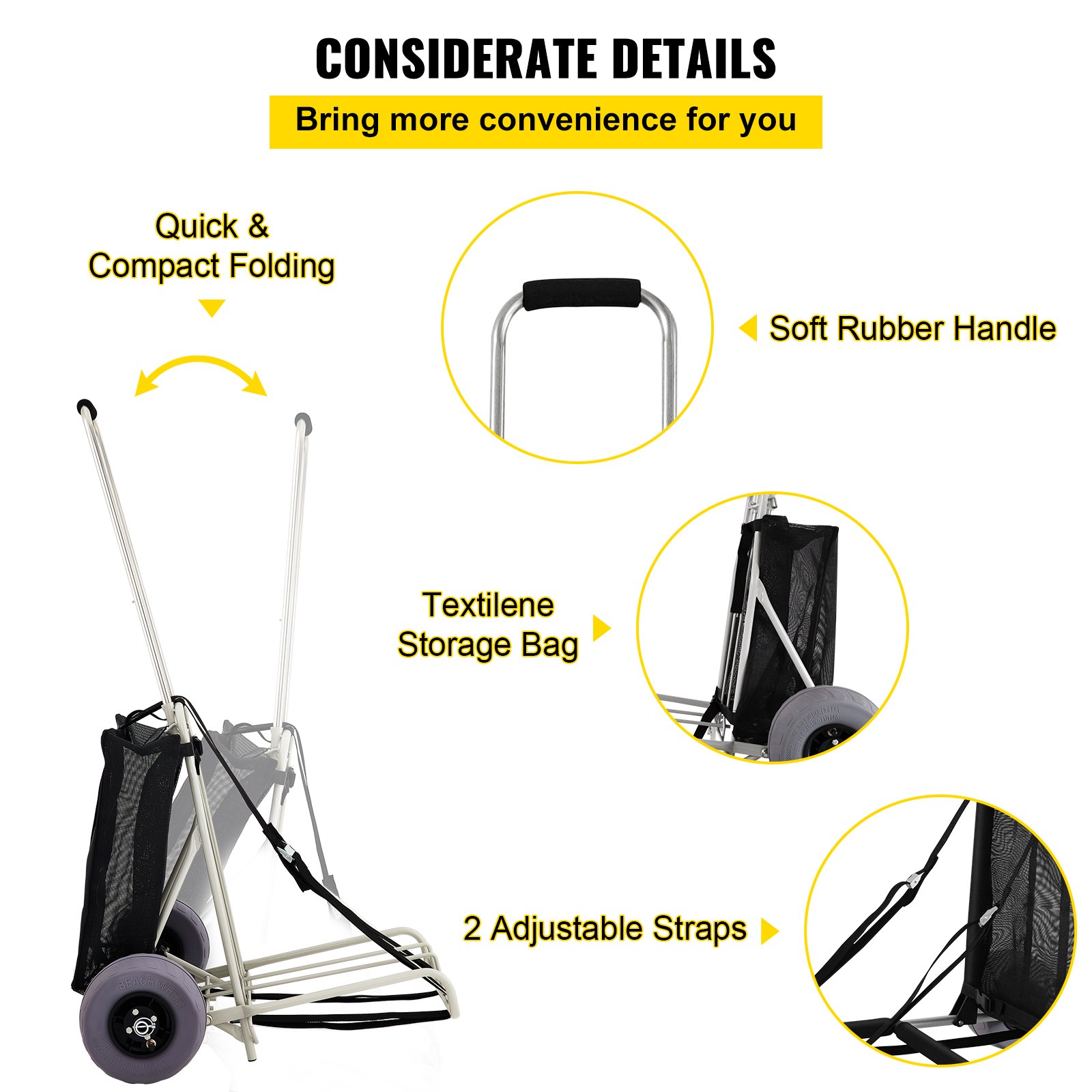 VEVOR Beach Cart Beach Wagon for Sand PVC 14" x 14.7" Deck w/ 10" Balloon Wheels