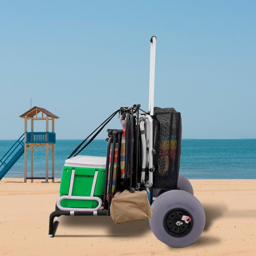 VEVOR Beach Carts for Sand, 23" x 15" Cargo Deck, w/ 13" TPU Balloon Wheels, 165LBS Loading Folding Sand Cart & 33.1" to 51.6" Adjustable Height, Aviation Aluminum Cart for Picnic, Fishing, Beach