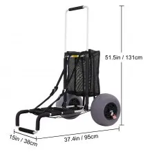 VEVOR Beach Carts for Sand, 23\" x 15\" Cargo Deck, with 13\" TPU Balloon Wheels, 165LBS Loading Folding Sand Cart & 33.1\" to 51.6\" Adjustable Height, Aviation Aluminum Cart for Picnic, Fishing, Bea