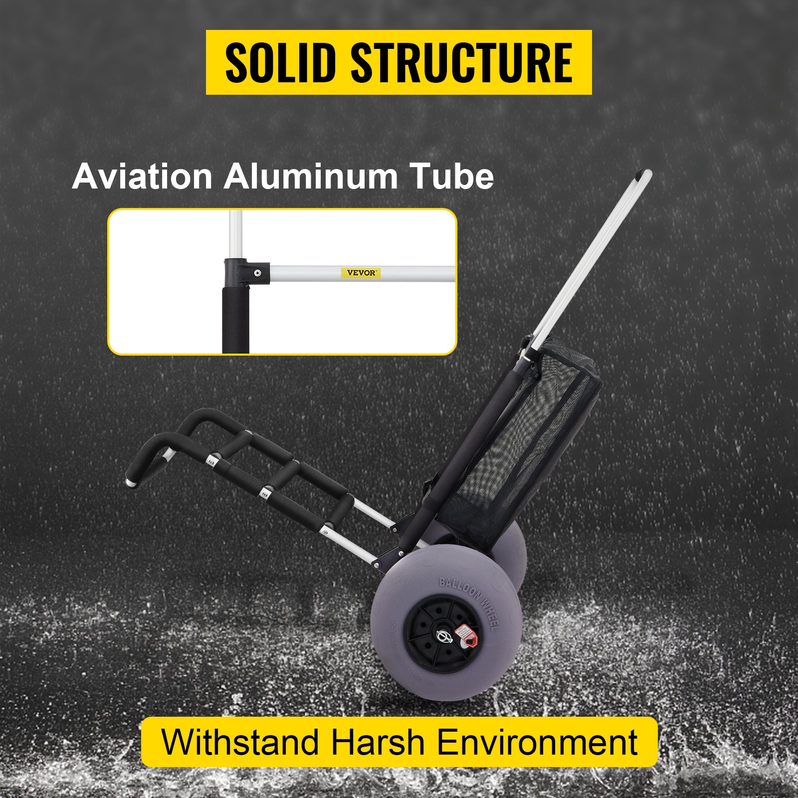 VEVOR Beach Carts for Sand, 23" x 15" Cargo Deck, with 13" TPU Balloon Wheels, 165LBS Loading Folding Sand Cart & 33.1" to 51.6" Adjustable Height, Aviation Aluminum Cart for Picnic, Fishing, Beach