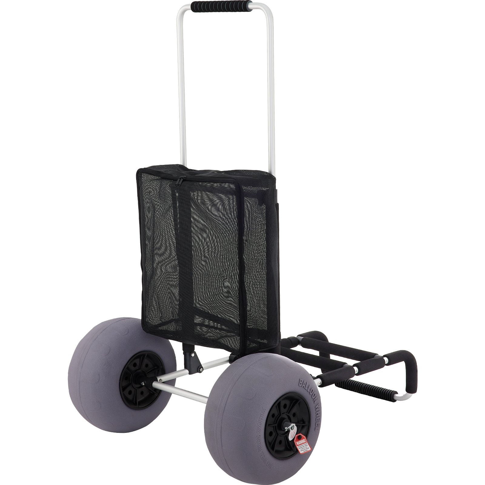 VEVOR beach cart with mesh storage bag, large balloon wheels, and lightweight metal frame.