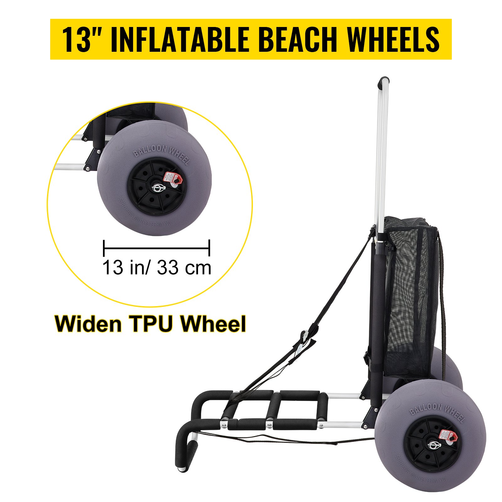 VEVOR beach cart with 13&quot; inflatable wheels and widen tpu wheel for easy beach transportation.