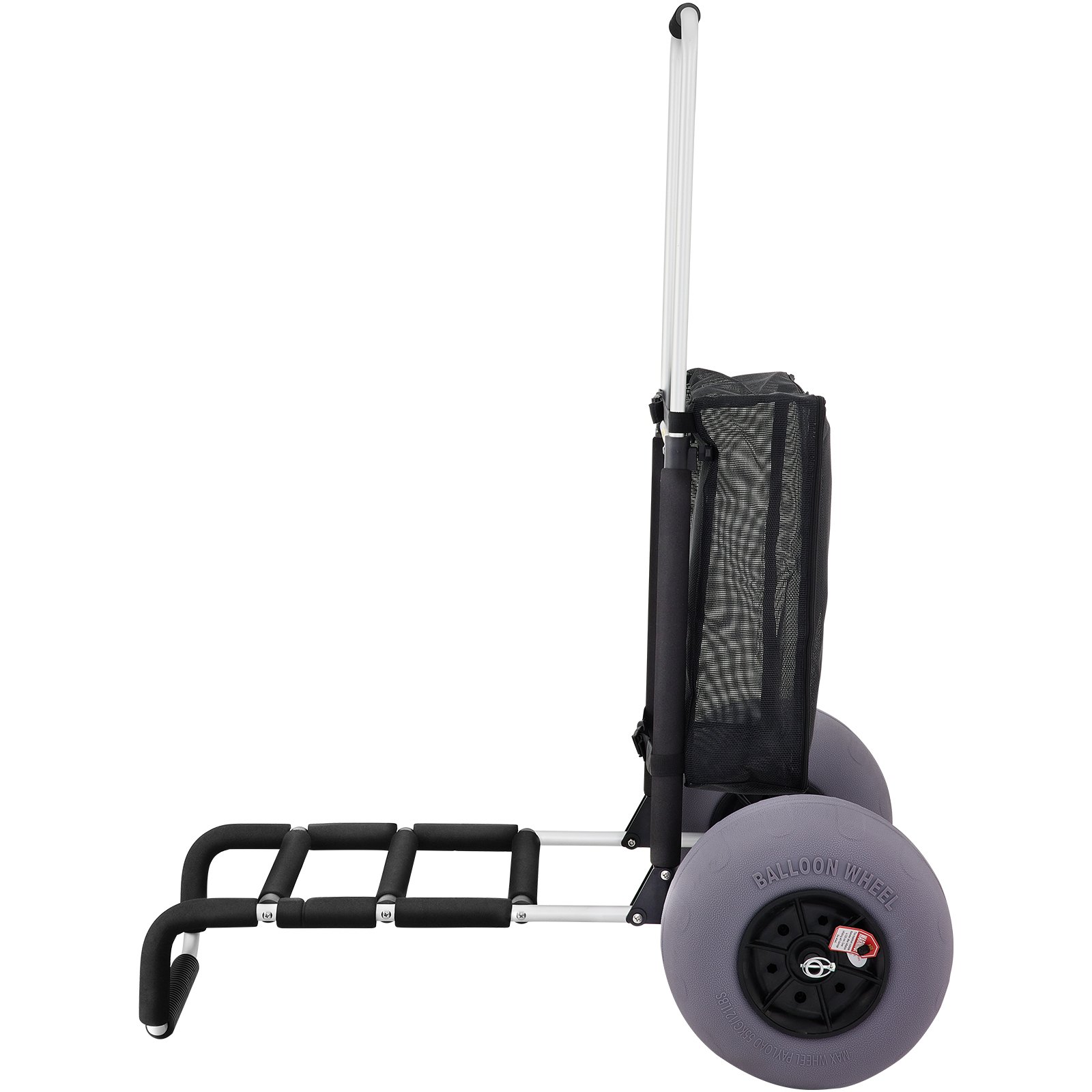 VEVOR beach cart with large balloon wheels, a sturdy frame, and a mesh basket for easy transport of beach gear.