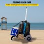 VEVOR Beach Carts for Sand, w/ 10" PVC Balloon Wheels, 15" x 15" Cargo Deck, 165LBS Loading Capacity Folding Sand Cart & 31.1" to 49.6" Adjustable Height, Aluminum Cart for Picnic, Fishing, Beach