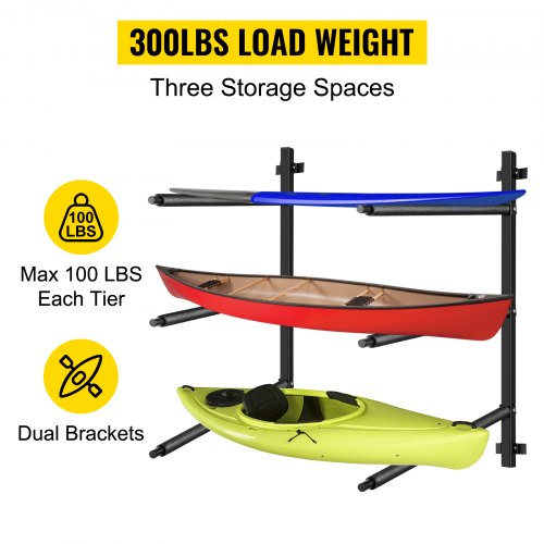 VEVOR Kayak Storage Kayak Wall Rack, Heavy-Duty Kayak Hooks, 300