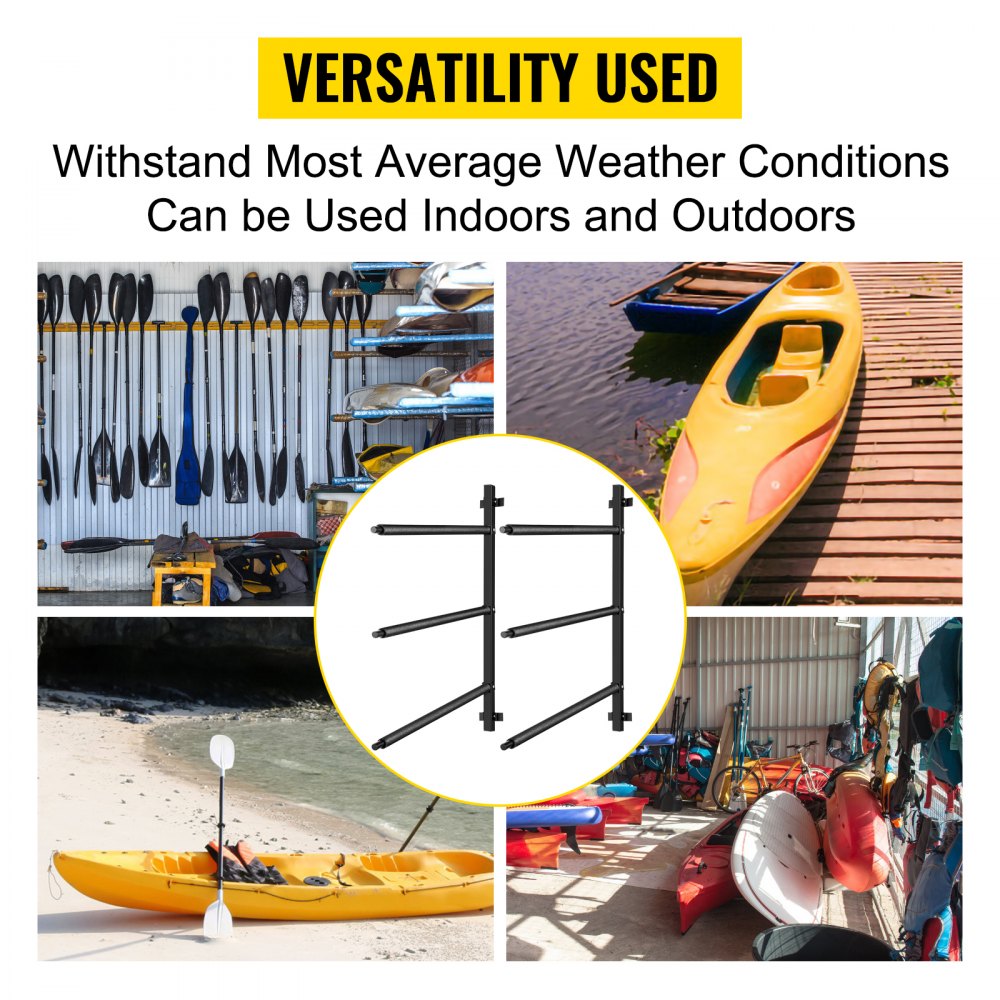 VEVOR Kayak Storage Kayak Wall Rack, Heavy-Duty Kayak Hooks, 300 LBS Load-Bearing Capacity Kayak Hanger for Indoor Use, 100 LBS Per Layer Paddle Board Rack, 3 Layers Kayak Storage Rack for 3 Canoes