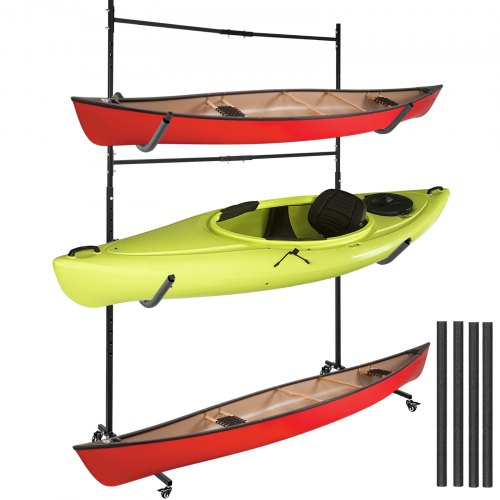 VEVOR Kayak Storage Freestanding Kayak Storage Rack, 300 LBS Load-Bearing Capacity Kayak Hanger for Indoor/Outdoor Use, 100 LBS Per Layer Paddle Board Rack, 3 Layers Kayak Storage Rack for 3 Canoes