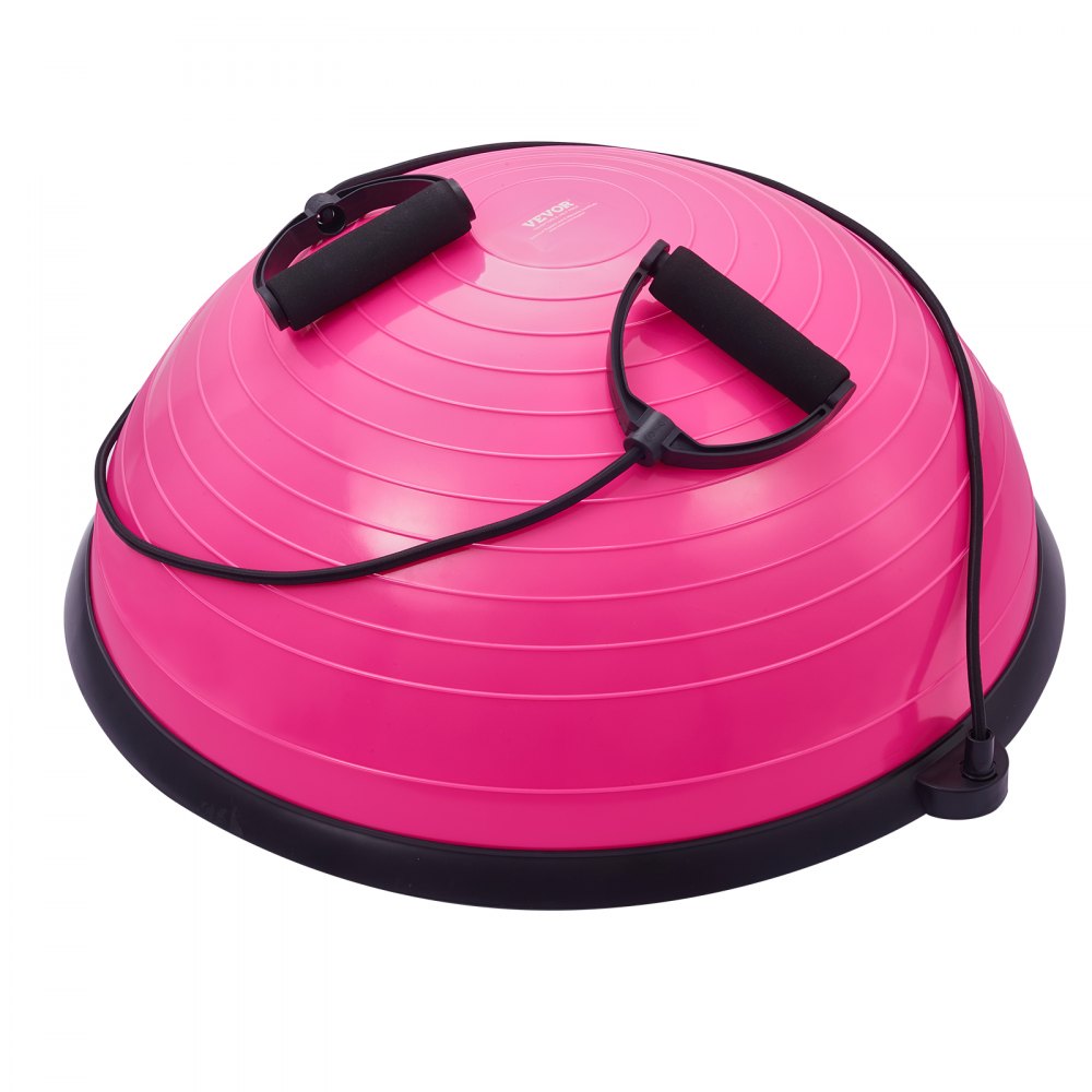 VEVOR Half Exercise Ball Trainer, 23 inch Balance Ball Trainer, 660lbs Capacity Stability Ball, Yoga Ball with Resistance Bands & Foot Pump, Strength Fitness Ball for Home Gym, Full Body Workout, Pink