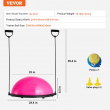 VEVOR Half Exercise Ball Trainer, 23 inch Balance Ball Trainer, 660lbs Capacity Stability Ball, Yoga Ball with Resistance Bands & Foot Pump, Strength Fitness Ball for Home Gym, Full Body Workout, Pink