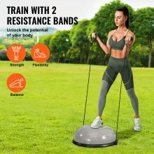 VEVOR 23" Half Exercise Ball Trainer Yoga Balance Stability Ball Resistance Band