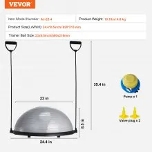 VEVOR 23" Half Exercise Ball Trainer Yoga Balance Stability Ball Resistance Band