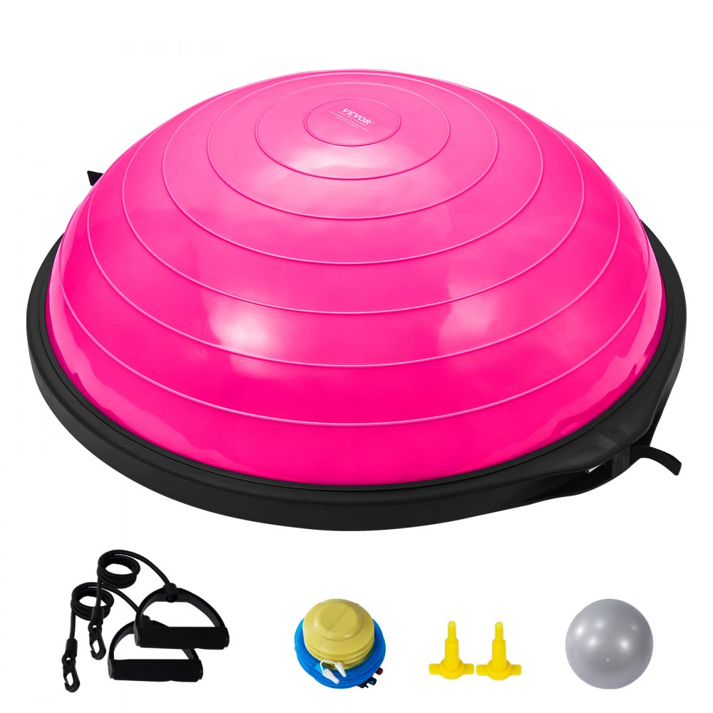 VEVOR balance ball trainer in pink with accessories including straps, pump, and plugs.