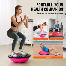 VEVOR Half Exercise Ball Trainer, 26 inch Balance Ball Trainer, 1500lbs Capacity Stability Ball, Yoga Ball with Resistance Bands & Foot Pump, Strength Fitness Ball for Home Gym Full Body Workout, Pink