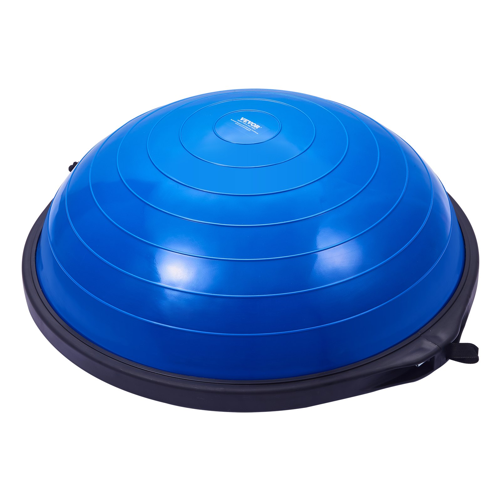 blue VEVOR balance ball trainer with black base and handles, featuring concentric circles.