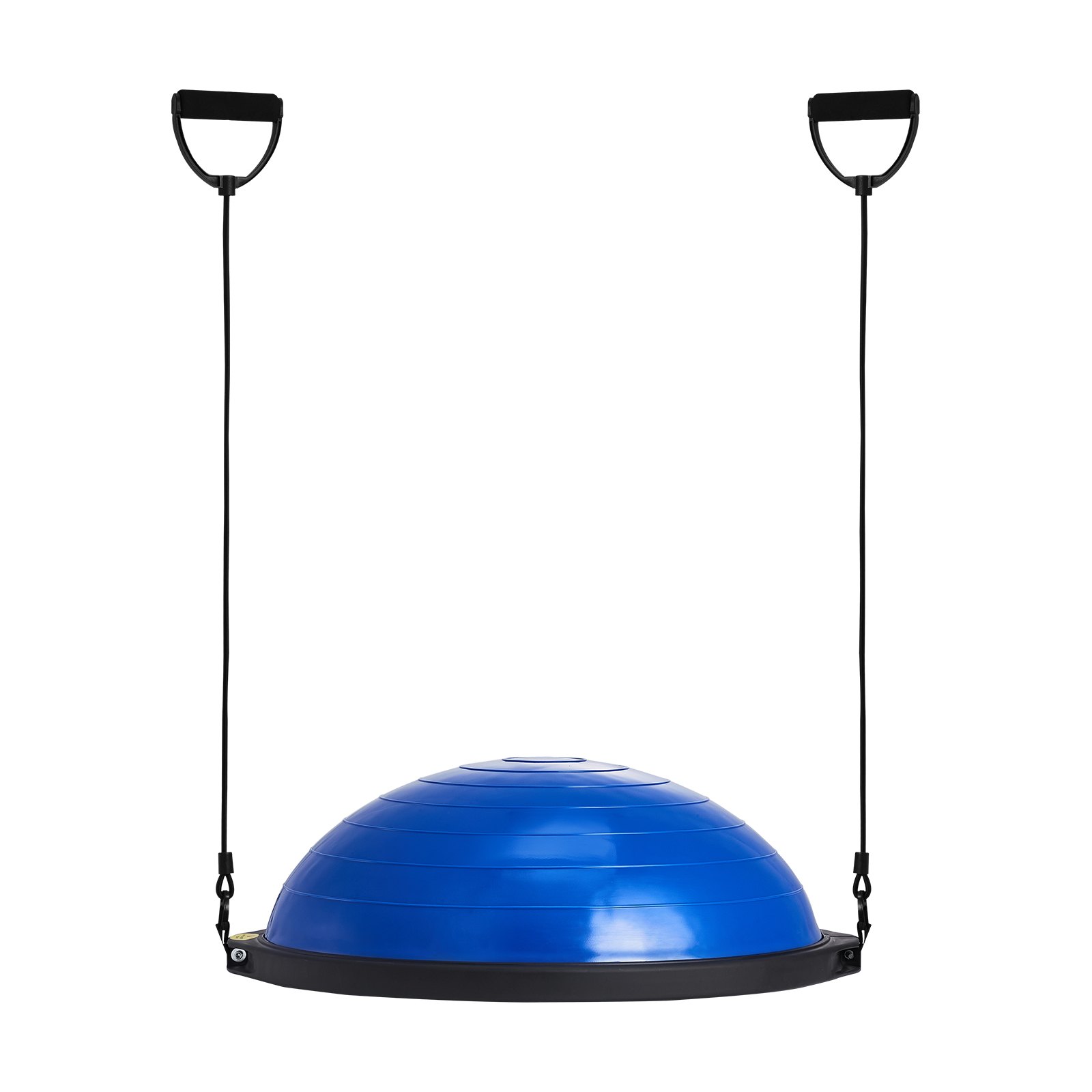 blue VEVOR balance ball trainer with attached black resistance bands on white background.