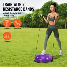 VEVOR 23" Half Exercise Ball Trainer Yoga Balance Stability Ball Resistance Band