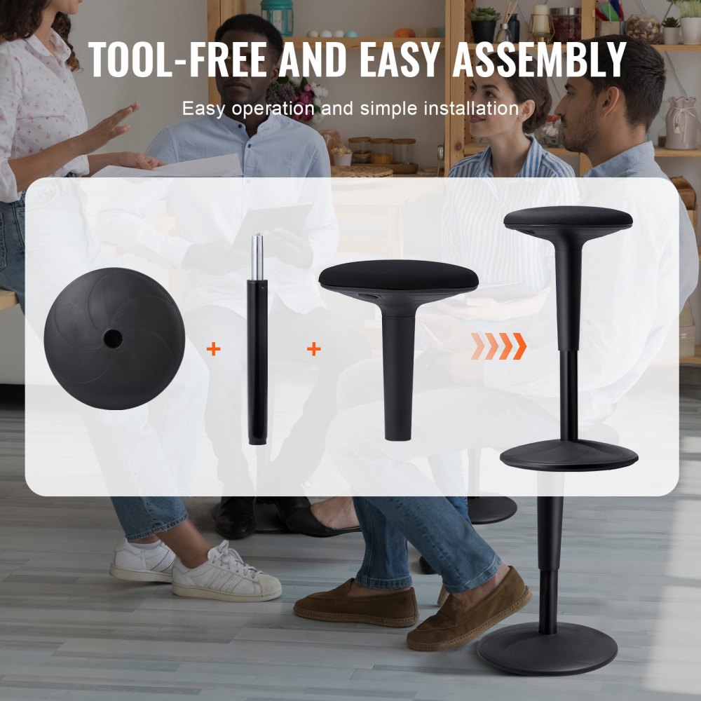 VEVOR Wobble Chair, Height-Adjustable (21.7-28.3") Active Chair, Flexible Seating Wobble Stool Made of Iron Improves Focus & Posture, Ideal for Schools, Office and Home, 8° Tilt Angle, Age 12-18, Black