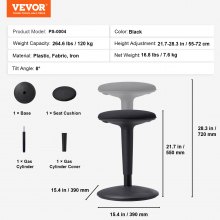 VEVOR Wobble Chair, Height-Adjustable (21.7-28.3") Active Chair, Flexible Seating Wobble Stool Made of Iron Improves Focus & Posture, Ideal for Schools, Office and Home, 8° Tilt Angle, Black