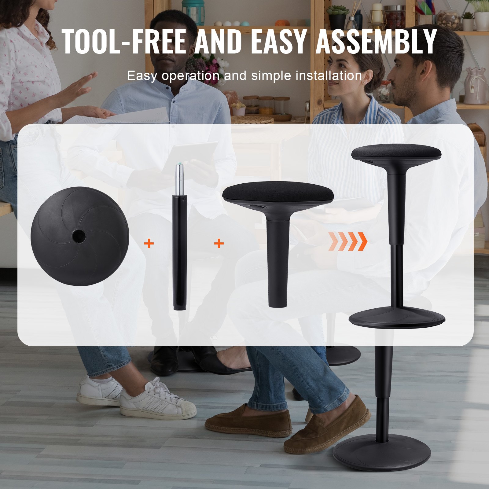 VEVOR Wobble Chair, Height-Adjustable (21.7-28.3") Active Chair, Flexible Seating Wobble Stool Made of Iron Improves Focus & Posture, Ideal for Schools, Office and Home, 8° Tilt Angle, Age 12-18, Black