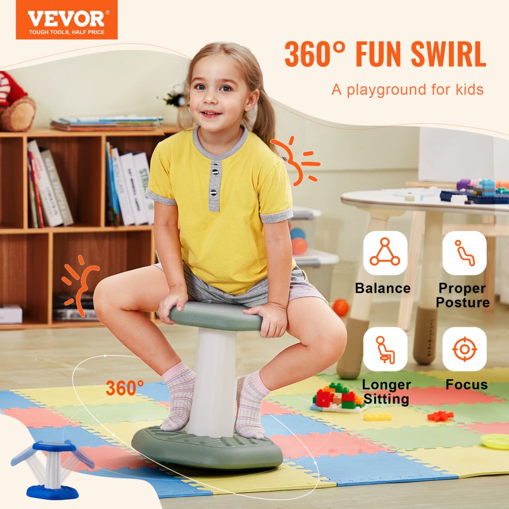 VEVOR Kids Wobble Chair Active Chair  with Sponge Cushion, Wobble Stool Improves Focus, Posture and Calm Children, Ideal for Schools and Preschools, Age 3-7, Green