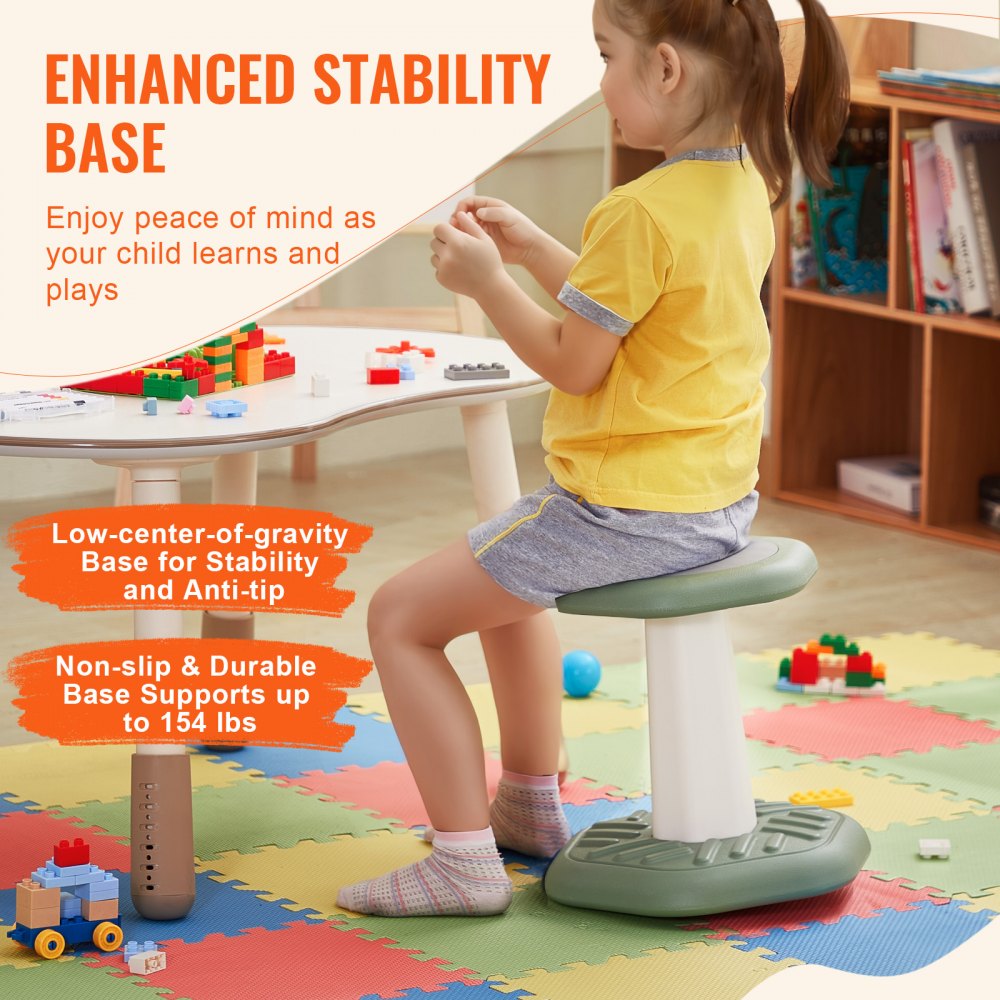 VEVOR Kids Wobble Chair Active Chair  with Sponge Cushion, Wobble Stool Improves Focus, Posture and Calm Children, Ideal for Schools and Preschools, Age 3-7, Green