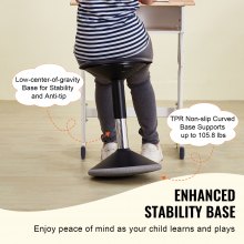 VEVOR Wobble Chair, Height-Adjustable (15.7-21.7") Active Chair, Flexible Seating Wobble Stool Made of PVC+ABS Improves Focus & Posture, Ideal for Schools, Office and Home, Age 12-18, Black