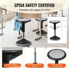 VEVOR Wobble Chair, Height-Adjustable (15.7-21.7") Active Chair, Flexible Seating Wobble Stool Made of PVC+ABS Improves Focus & Posture, Ideal for Schools, Office and Home, Age 12-18, Black