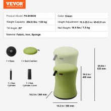 VEVOR Wobble Chair, Height-Adjustable (19.3-25") Wobble Chair with Fabric Cover, Flexible Seating Wobble Stool Made of Iron & Sponge, Ideal for School, Office & Home, 20° Tilt Angle, Green