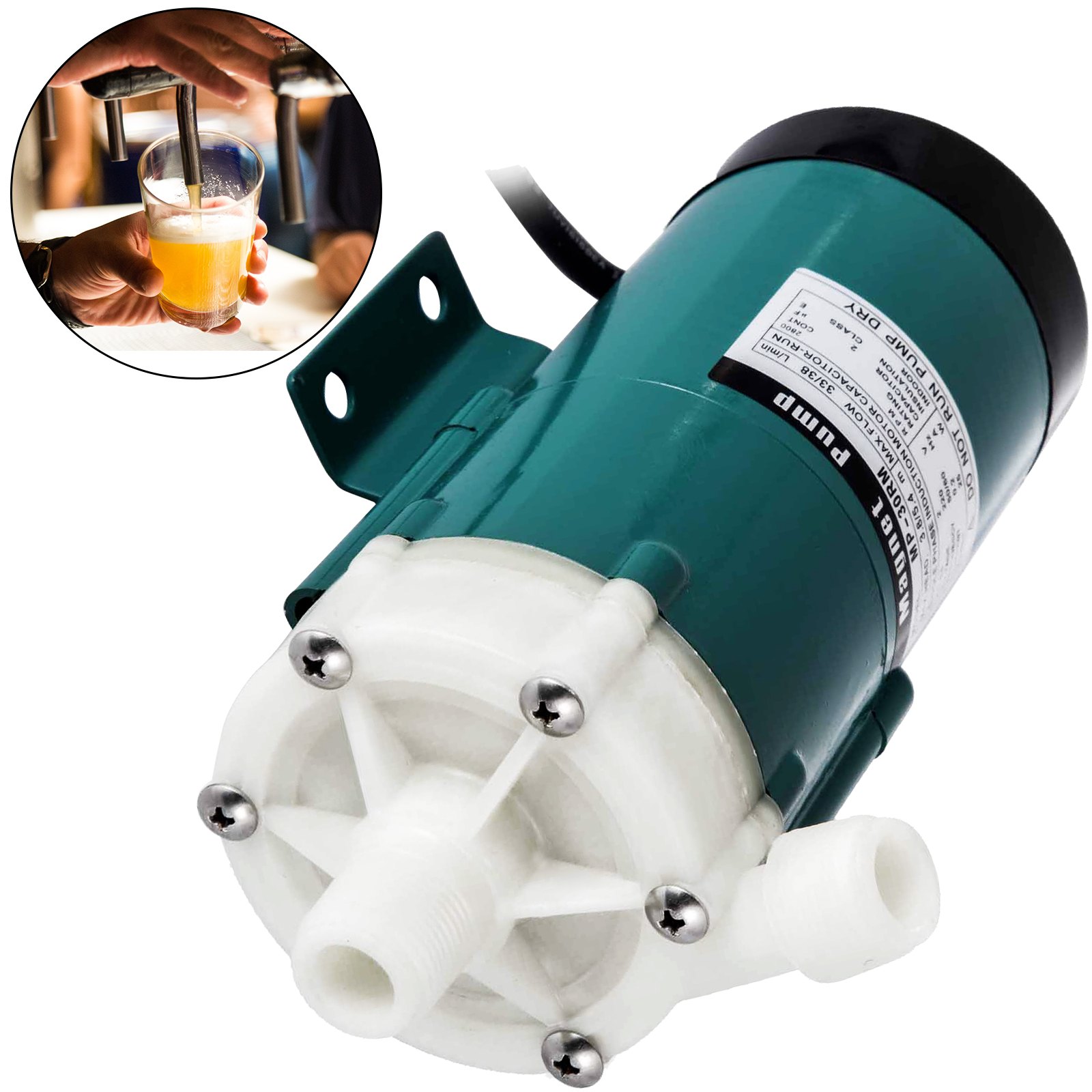 Magnetic Brewing Beer Pump With Food Grade High Temp Plastic Head 3/4 Inch MPT