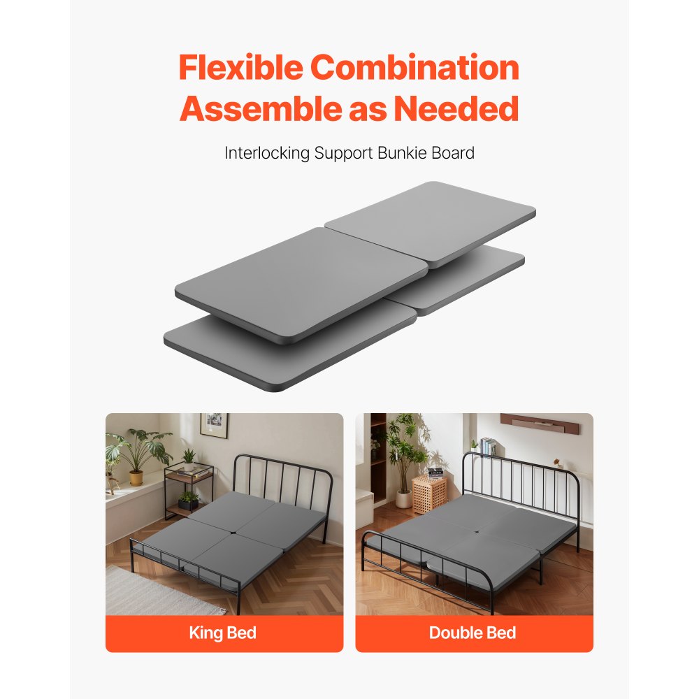 VEVOR Queen Size Bunkie Board, 1.5 in Bed Board Slats with 200D Oxford Cloth, Wooden Mattress Support for Queen Size Bed, Easy Assembly Support under Mattress, 4 Piece, Gray