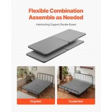 VEVOR Queen Size Bunkie Board, 1.5 in Bed Board Slats with 200D Oxford Cloth, Wooden Mattress Support for Queen Size Bed, Easy Assembly Support Under Mattress, 4 Piece, Gray