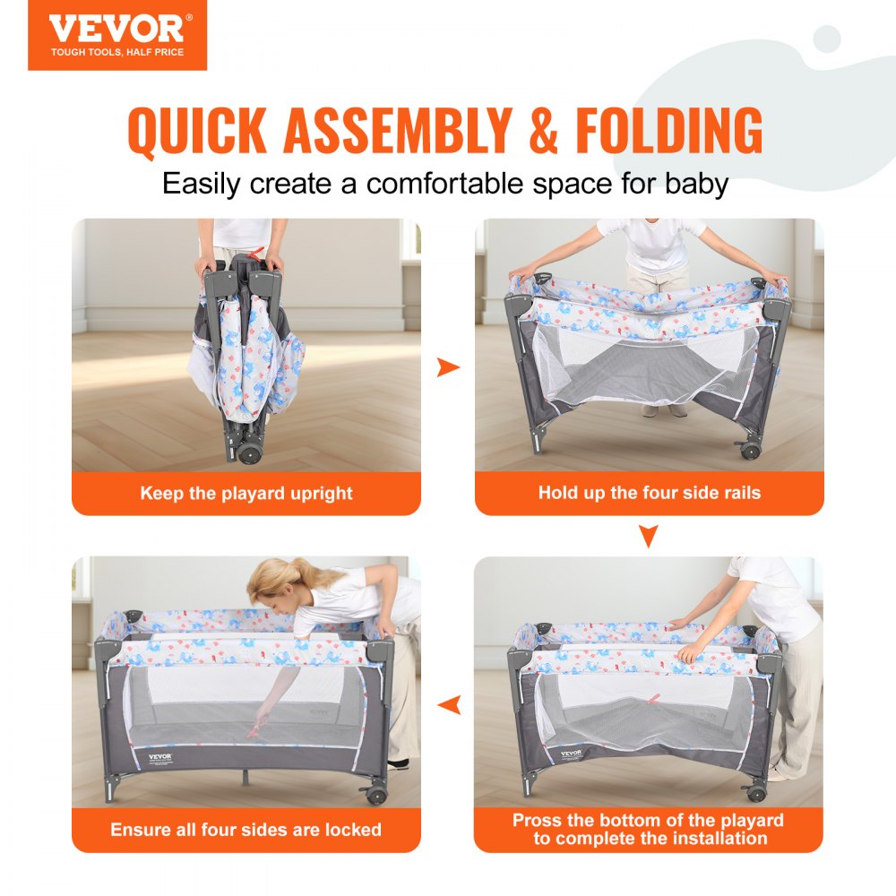 Cuna para bebé con cesta de almacenamiento y ruedas, cuna plegable fácil,  altura ajustable, cama portátil para recién nacido
