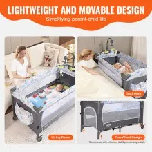 VEVOR Baby Bassinet, 12-Level Height Adjustable Easy to Fold Portable Baby Bassinet Bedside Sleeper with Storage Basket & Wheels, Baby Cradle Bedside Crib with Mosquito Net for Infant Newborn Girl Boy