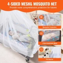 VEVOR Baby Bassinet, 12-Level Height Adjustable Easy to Fold Portable Baby Bassinet Bedside Sleeper with Storage Basket & Wheels, Baby Cradle Bedside Crib with Mosquito Net for Infant Newborn Girl Boy