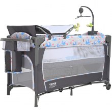 VEVOR Baby Bassinet, 12-Level Height Adjustable Easy to Fold Portable Baby Bassinet Bedside Sleeper with Storage Basket & Wheels, Baby Cradle Bedside Crib with Mosquito Net for Infant Newborn Girl Boy
